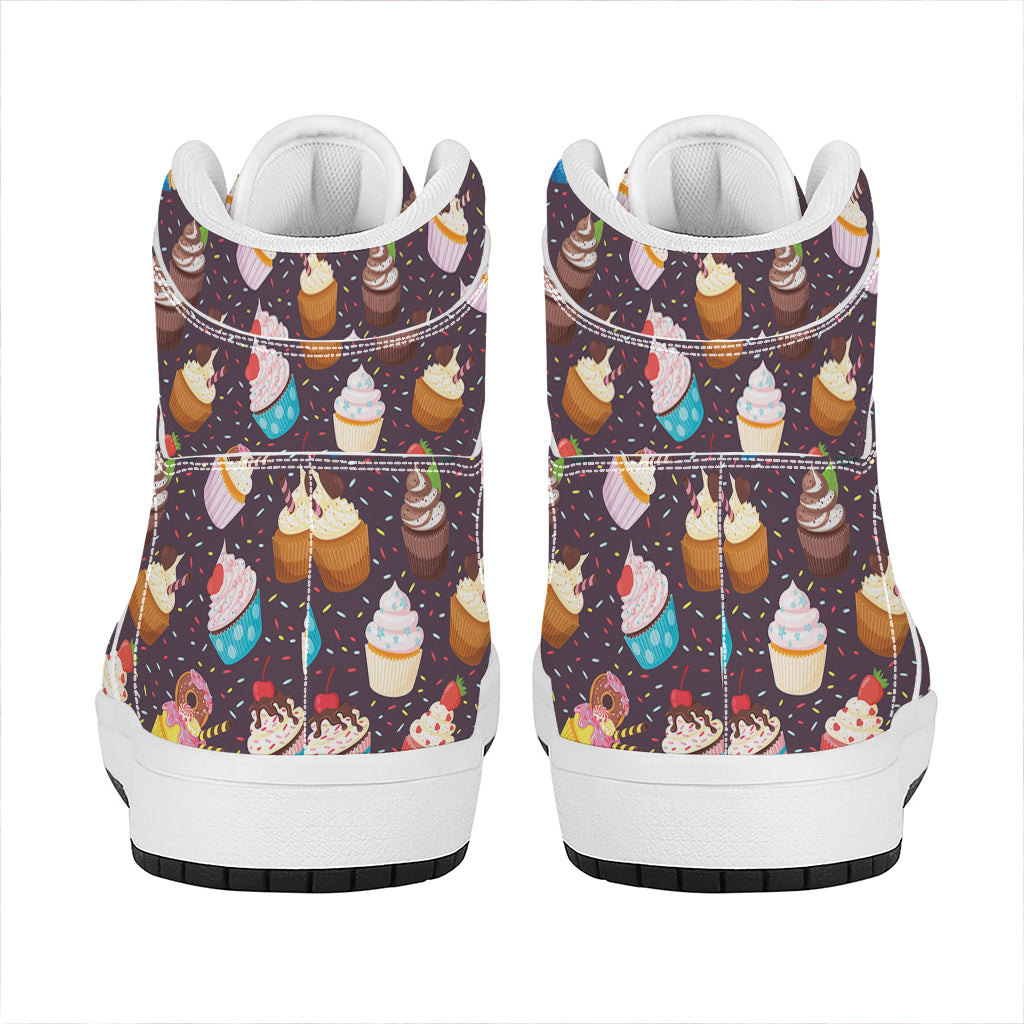 Cute Cupcake Pattern Print High Top Leather Sneakers