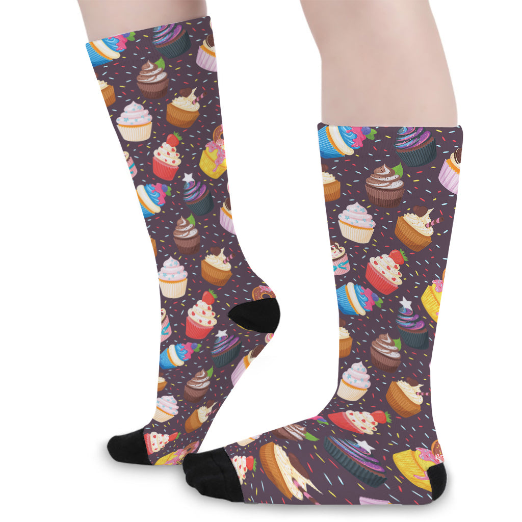 Cute Cupcake Pattern Print Long Socks