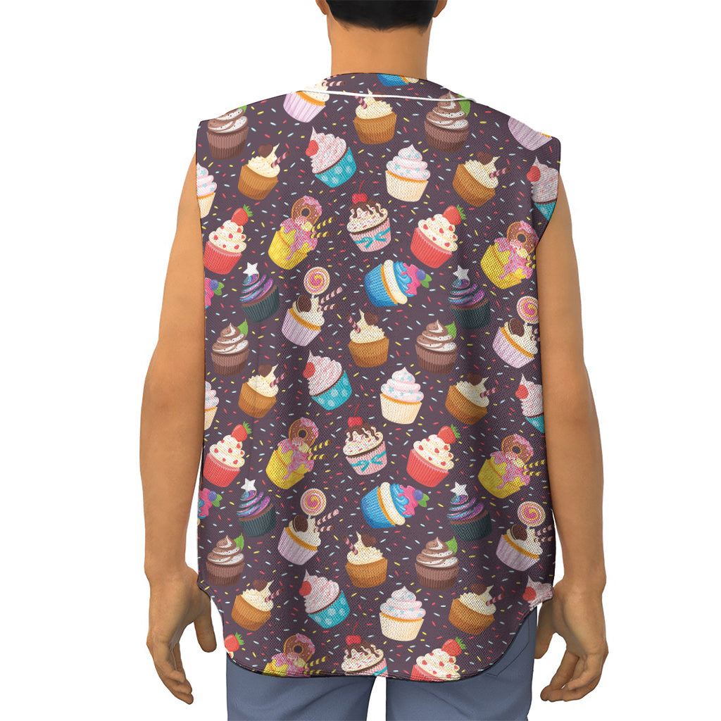 Cute Cupcake Pattern Print Sleeveless Baseball Jersey