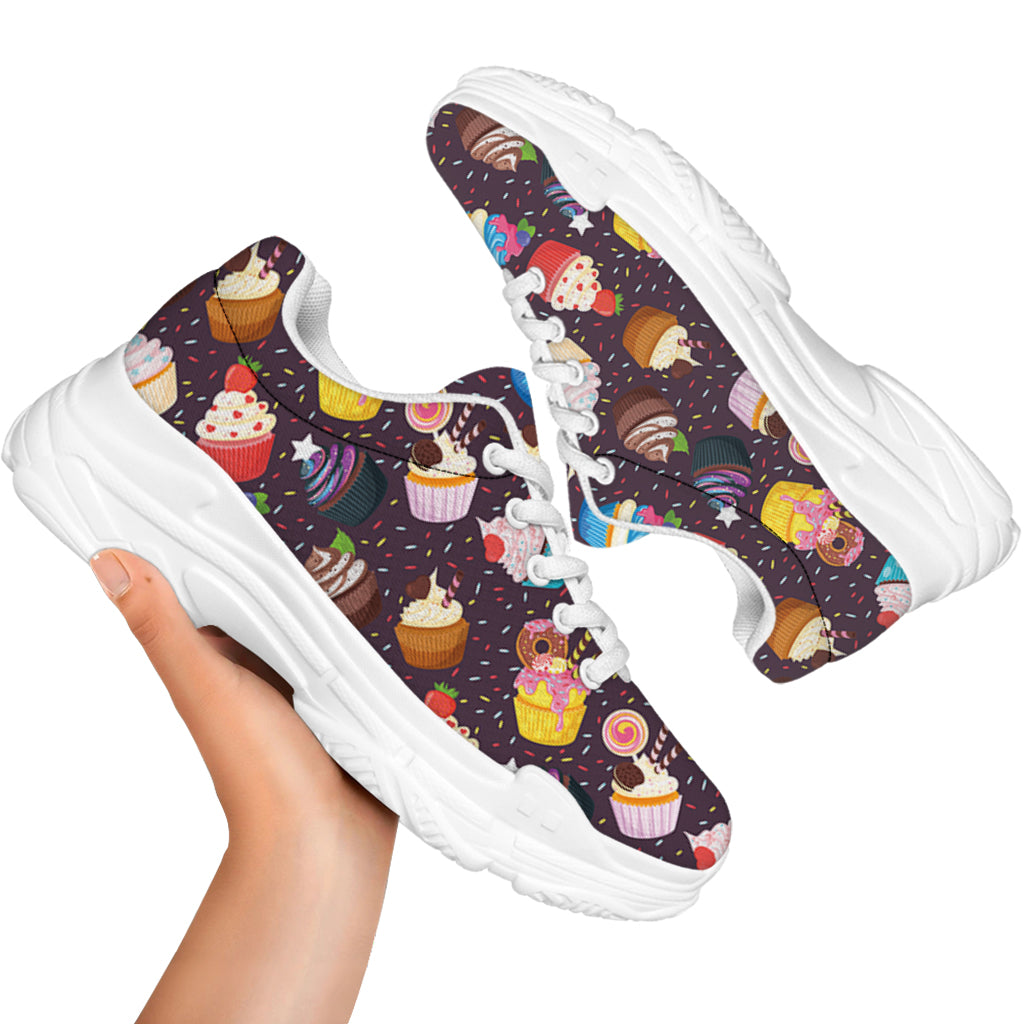 Cute Cupcake Pattern Print White Chunky Shoes