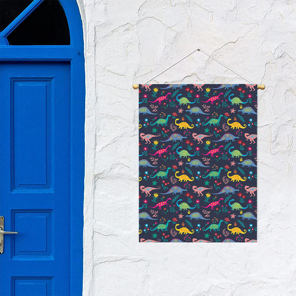 Cute Dino Floral Pattern Print Garden Flag