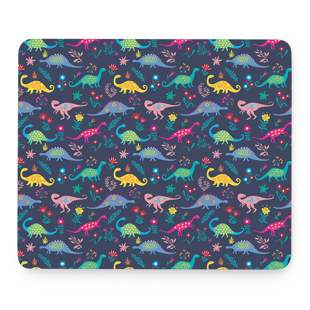 Cute Dino Floral Pattern Print Mouse Pad