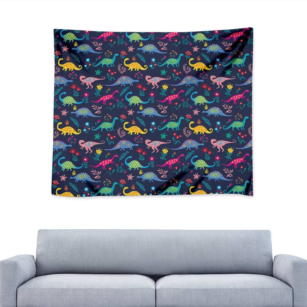 Cute Dino Floral Pattern Print Tapestry