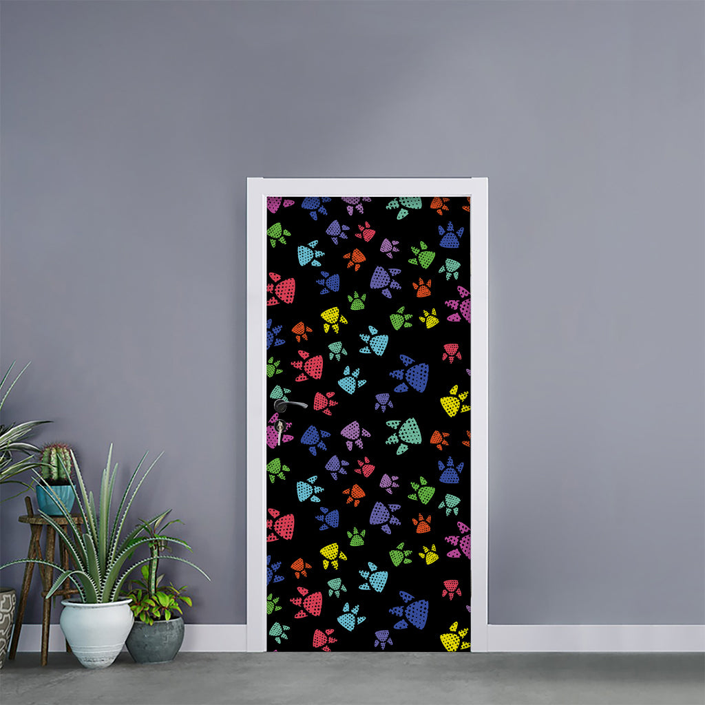 Cute Dino Footprint Pattern Print Door Sticker