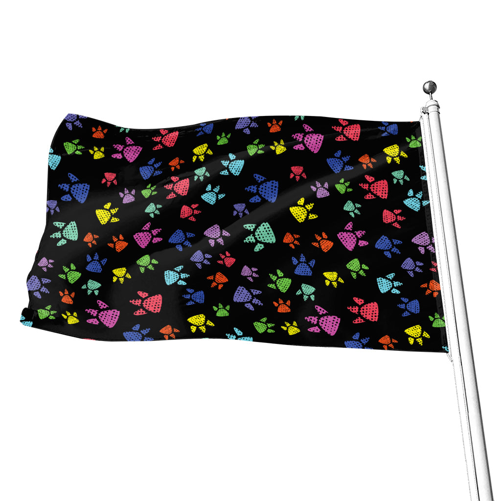 Cute Dino Footprint Pattern Print Flag