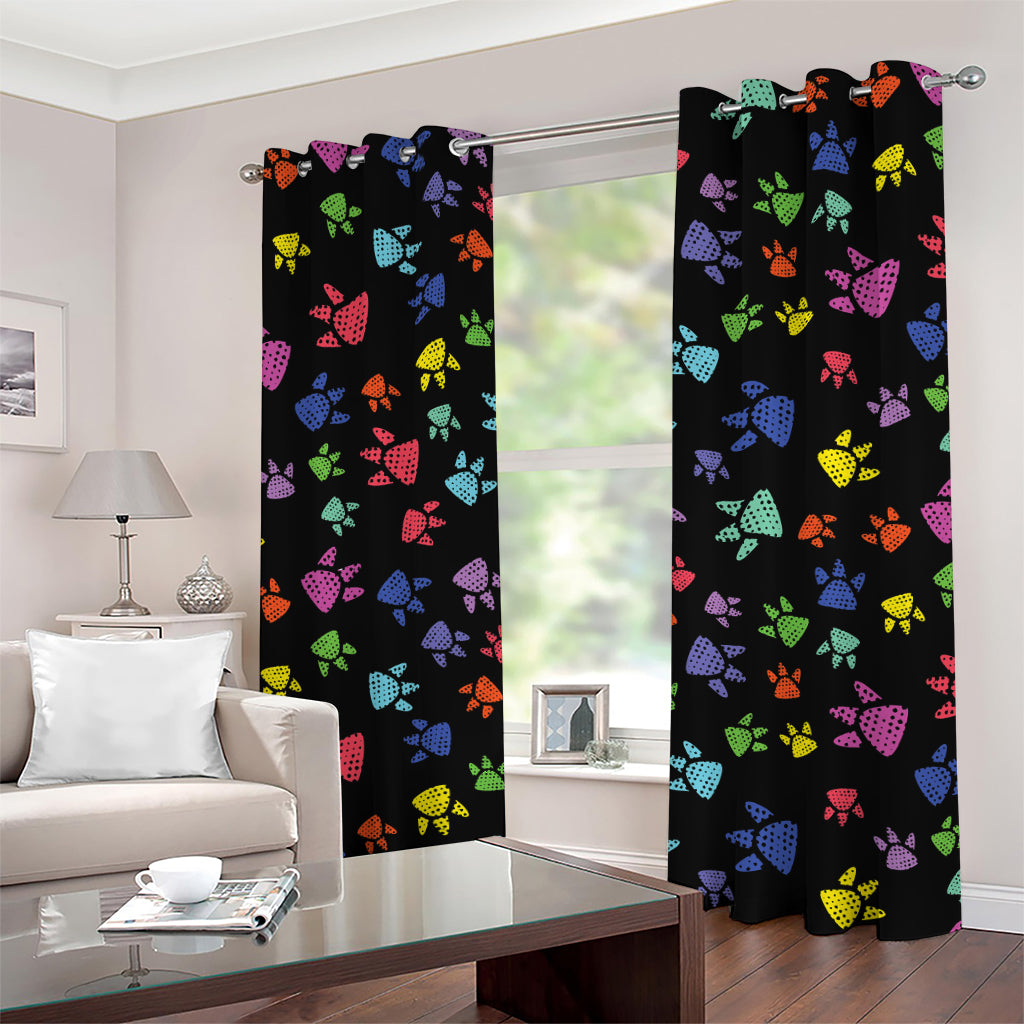 Cute Dino Footprint Pattern Print Grommet Curtains