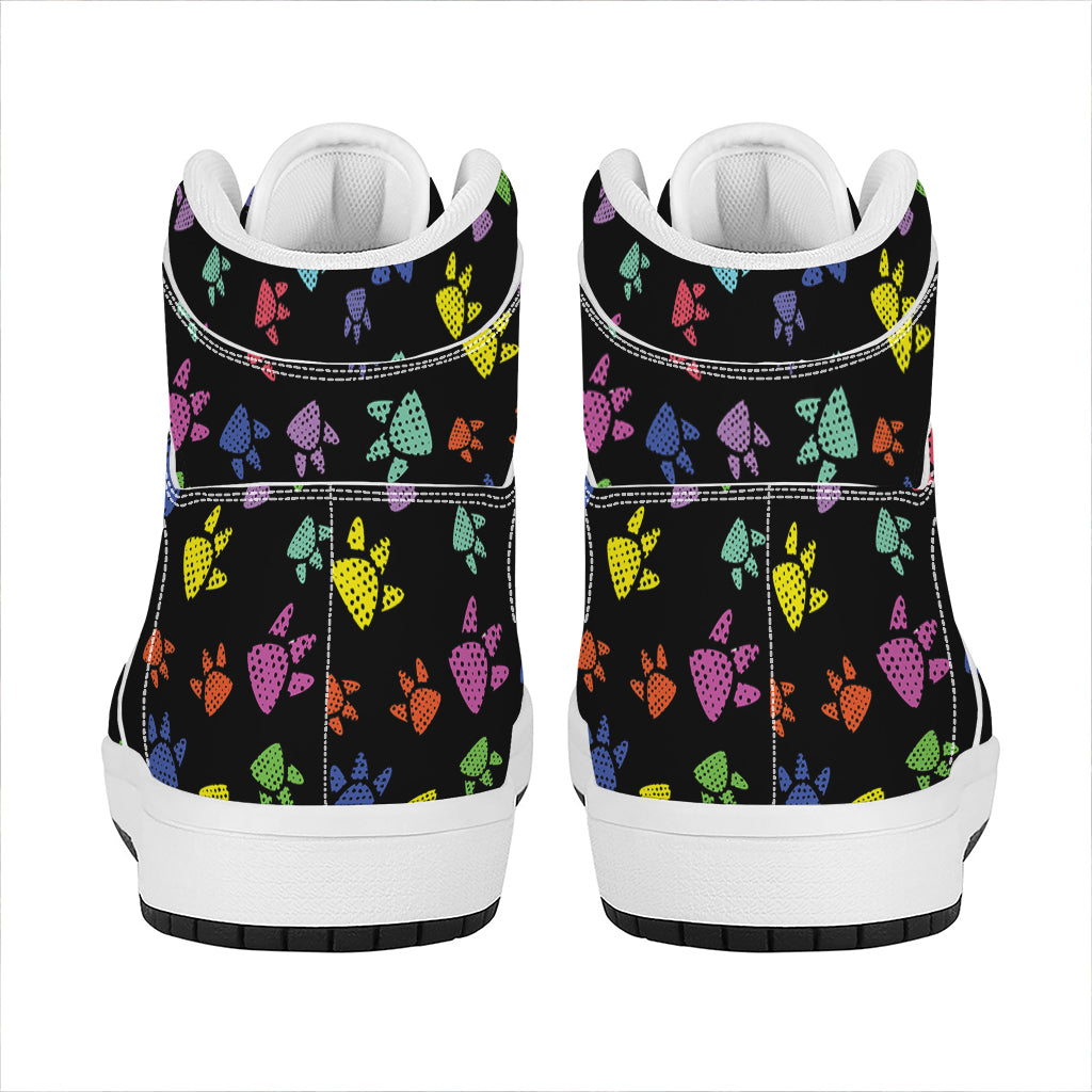 Cute Dino Footprint Pattern Print High Top Leather Sneakers