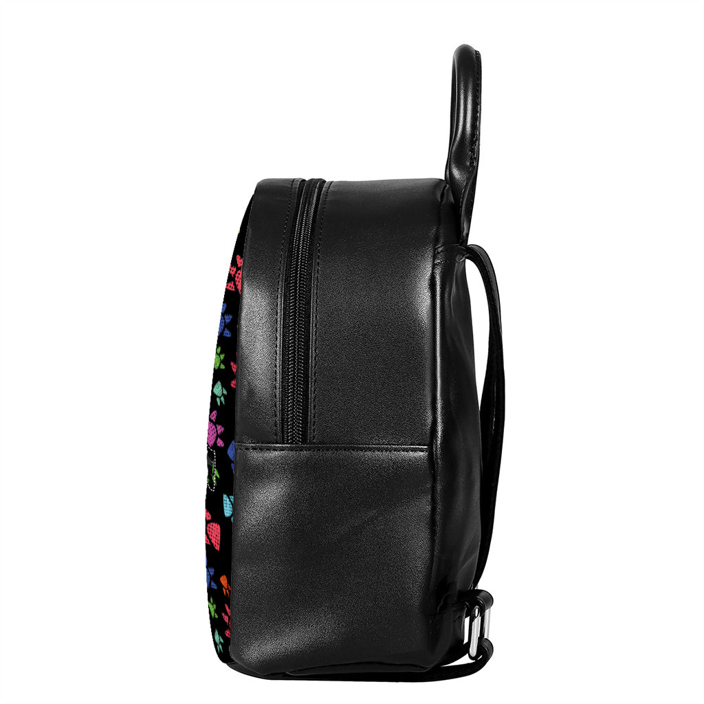 Cute Dino Footprint Pattern Print Leather Backpack