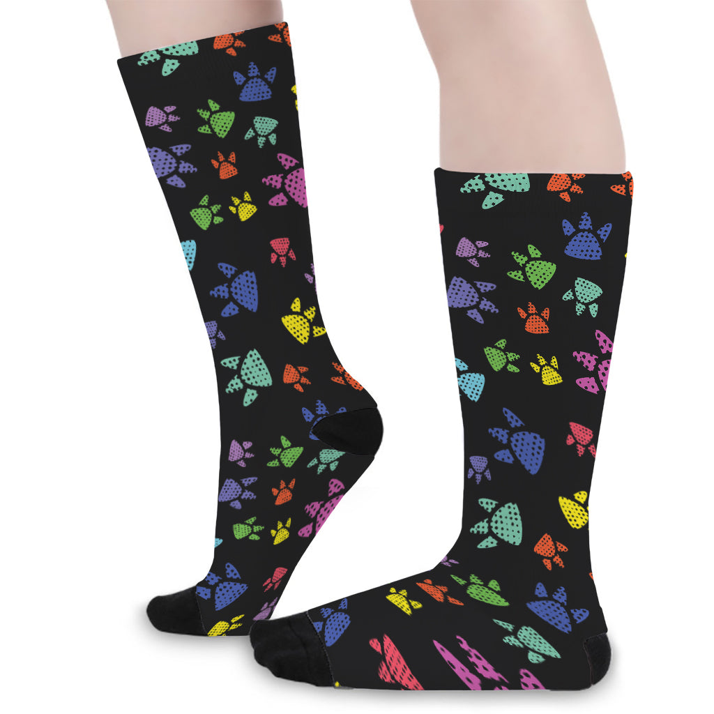 Cute Dino Footprint Pattern Print Long Socks