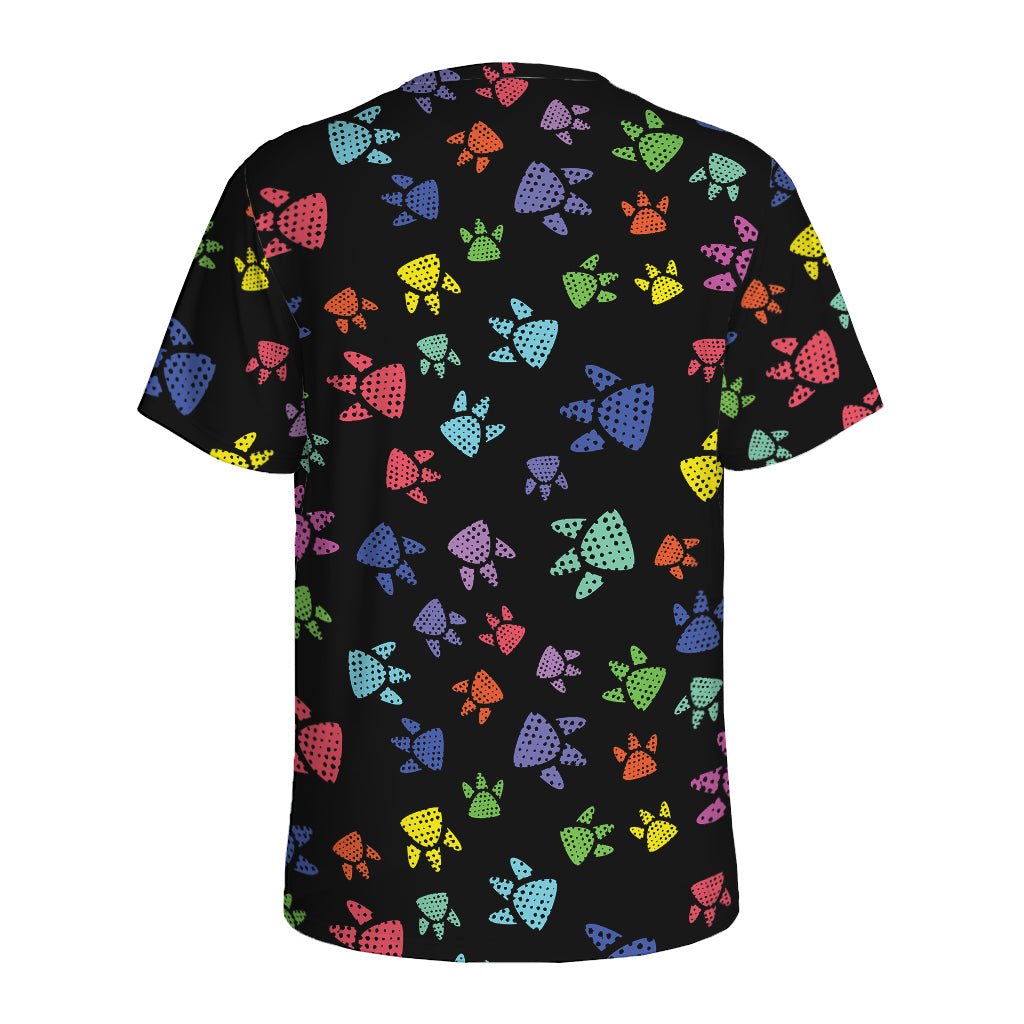 Cute Dino Footprint Pattern Print Men's Sports T-Shirt