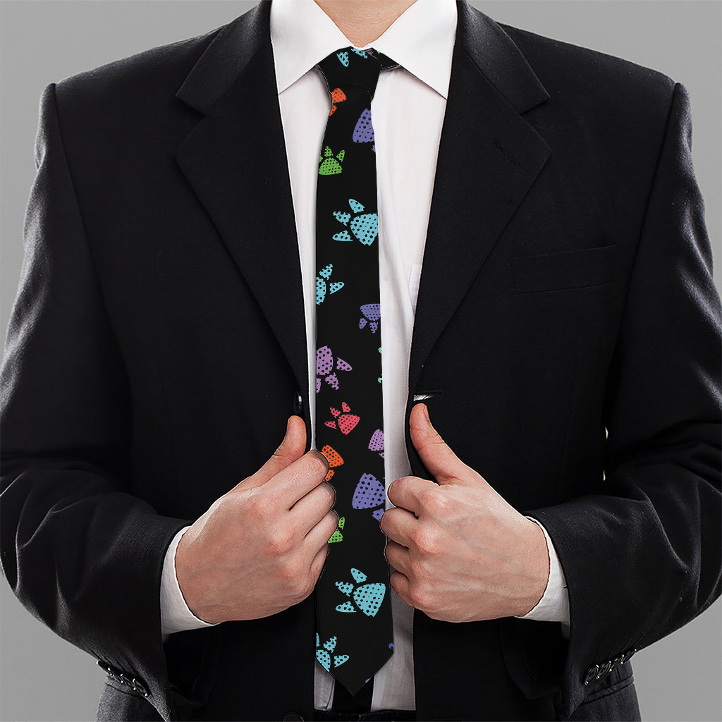 Cute Dino Footprint Pattern Print Necktie