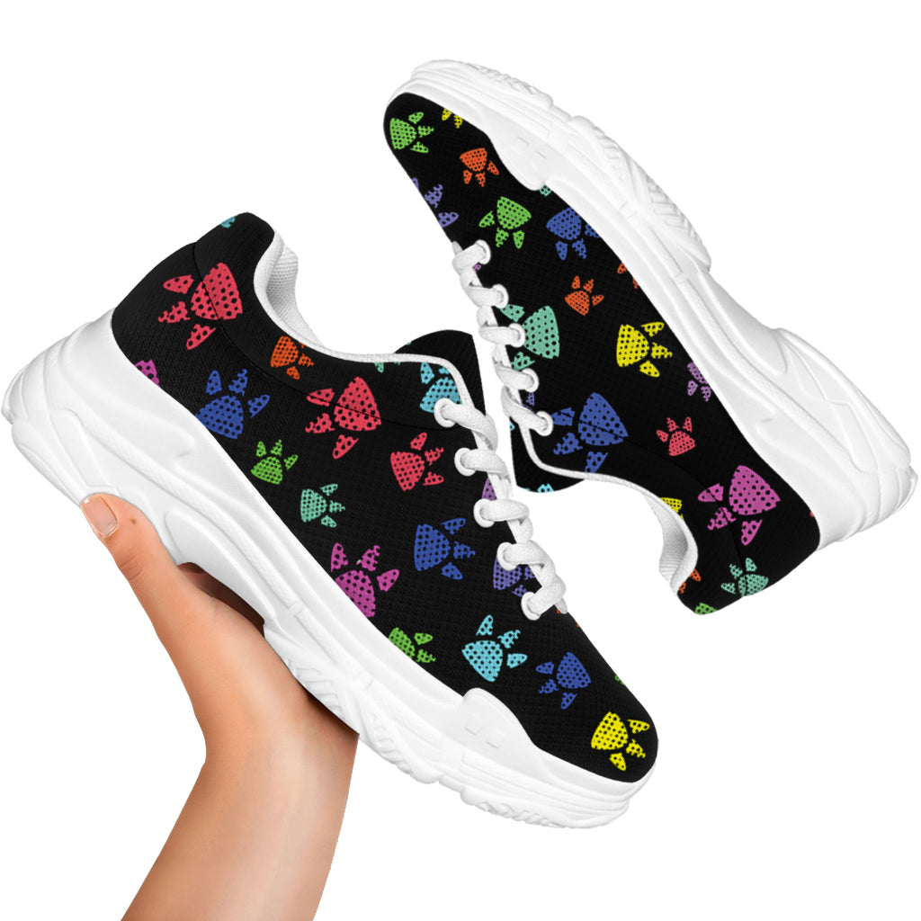 Cute Dino Footprint Pattern Print White Chunky Shoes