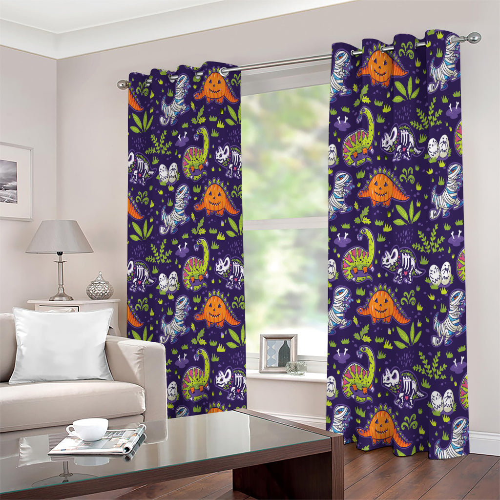 Cute Dino Halloween Pattern Print Extra Wide Grommet Curtains