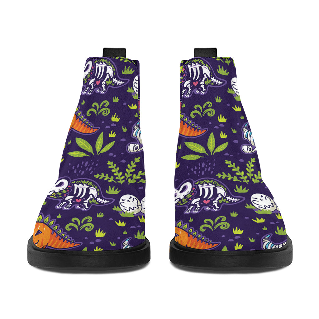 Cute Dino Halloween Pattern Print Flat Ankle Boots
