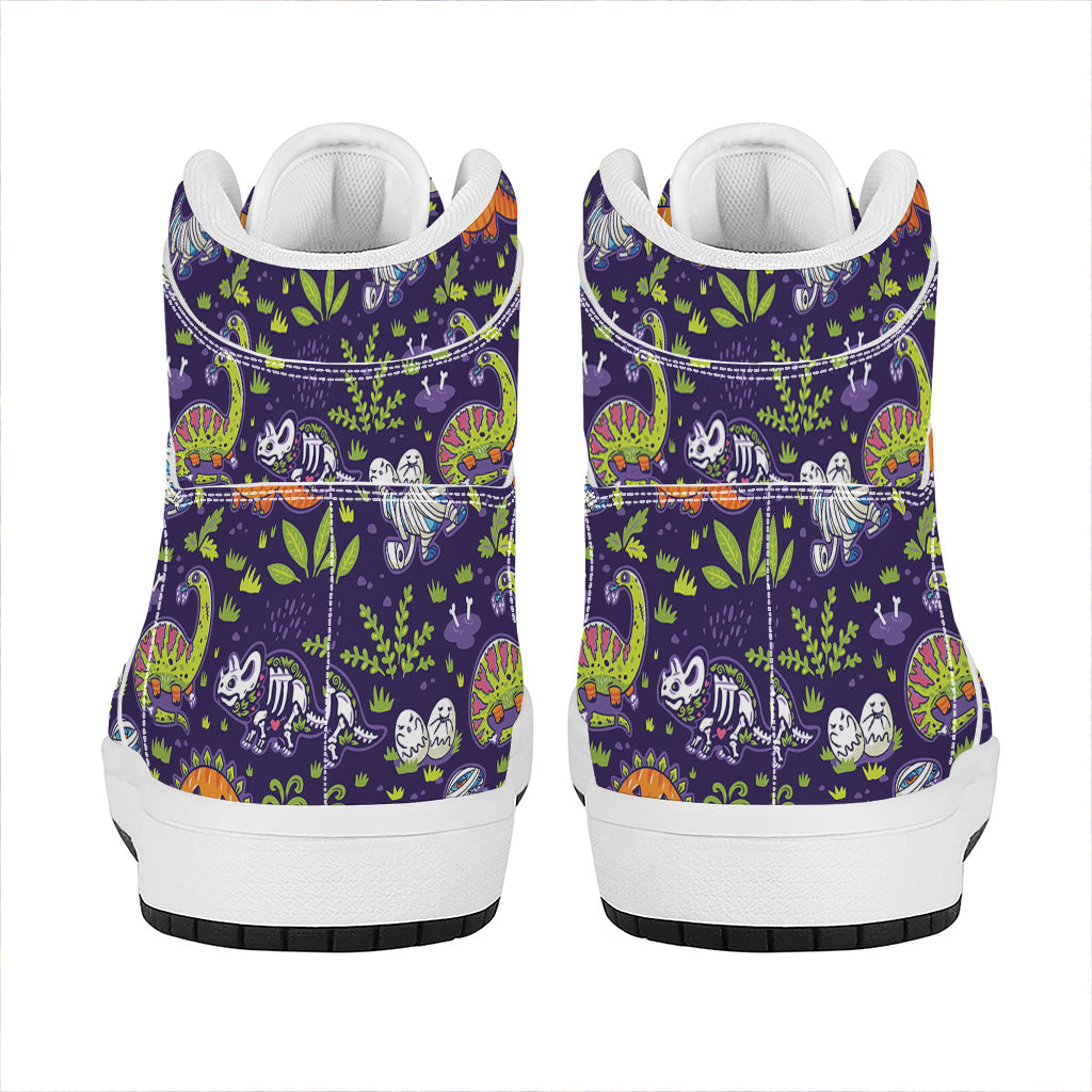 Cute Dino Halloween Pattern Print High Top Leather Sneakers