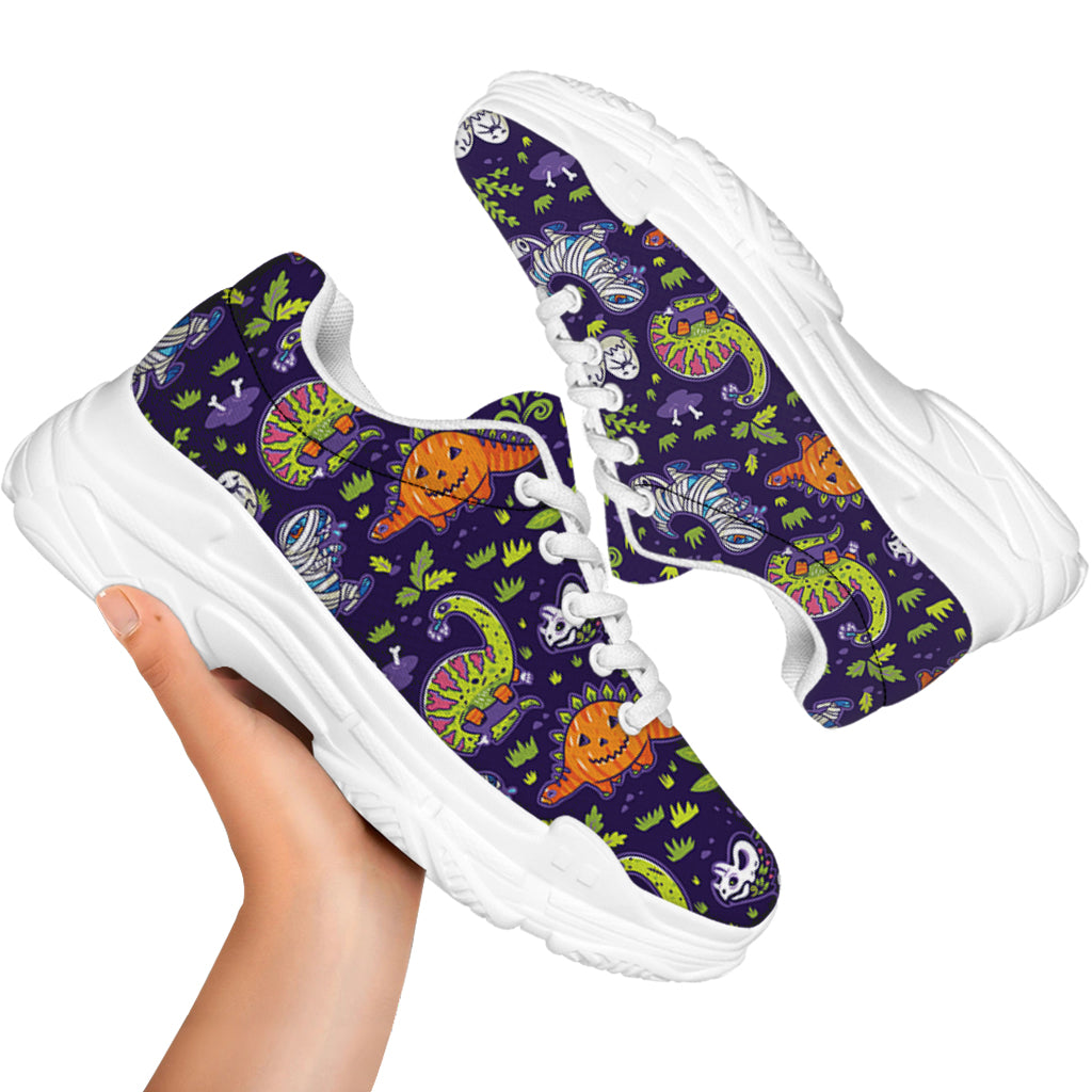 Cute Dino Halloween Pattern Print White Chunky Shoes