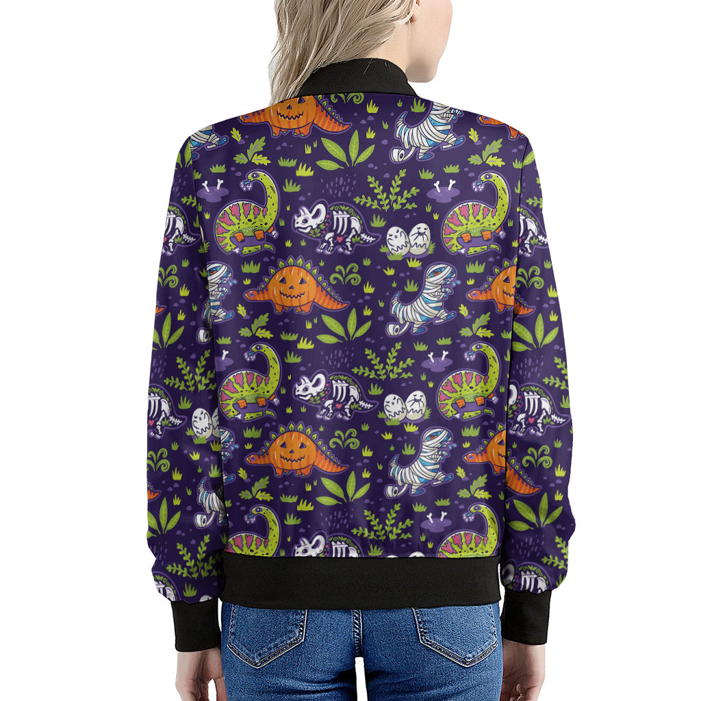 Cute Dino Halloween Pattern Print Women's Bomber Jacket