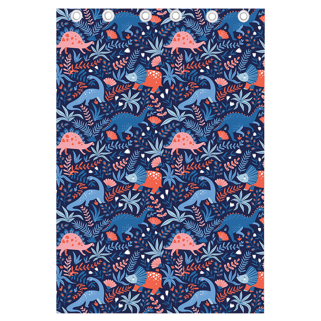Cute Dino Leaves And Flowers Print Curtain