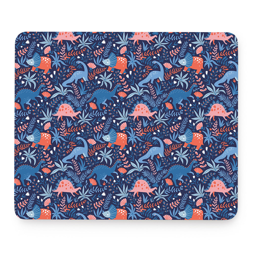 Cute Dino Leaves And Flowers Print Mouse Pad