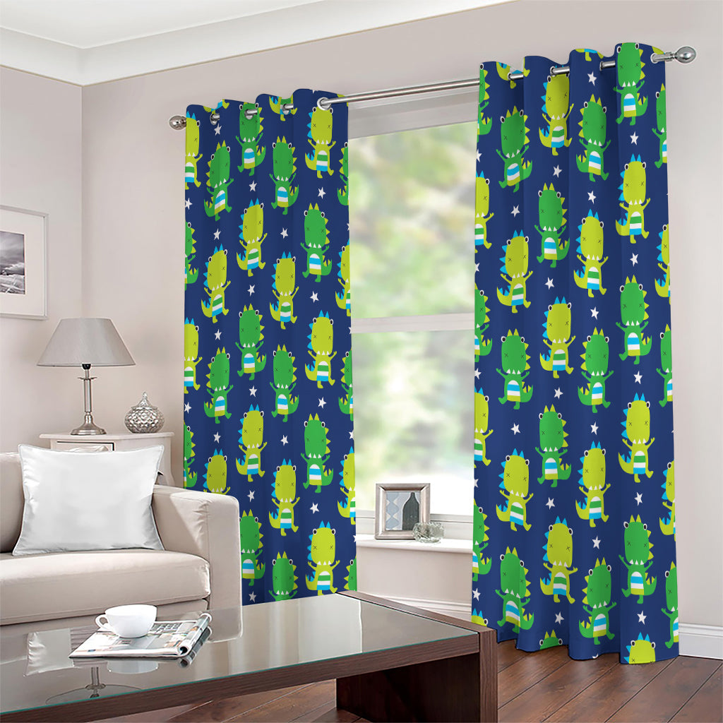 Cute Dino T-Rex Pattern Print Extra Wide Grommet Curtains