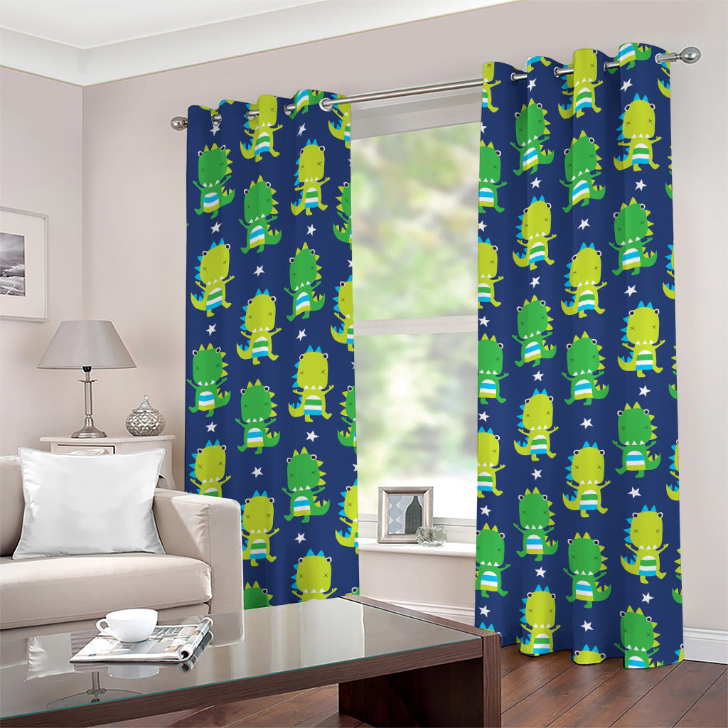 Cute Dino T-Rex Pattern Print Grommet Curtains