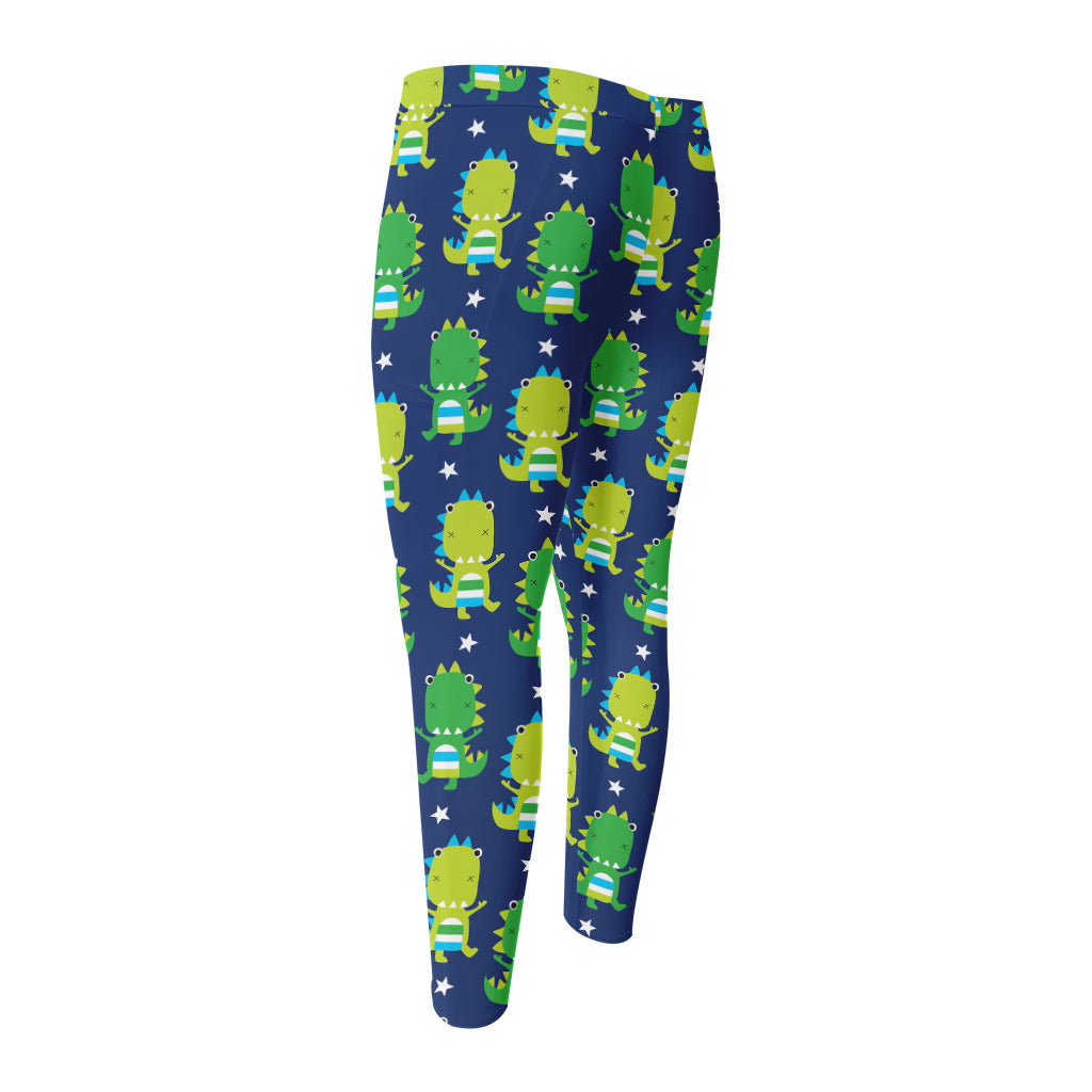 Cute Dino T-Rex Pattern Print Men's Compression Pants