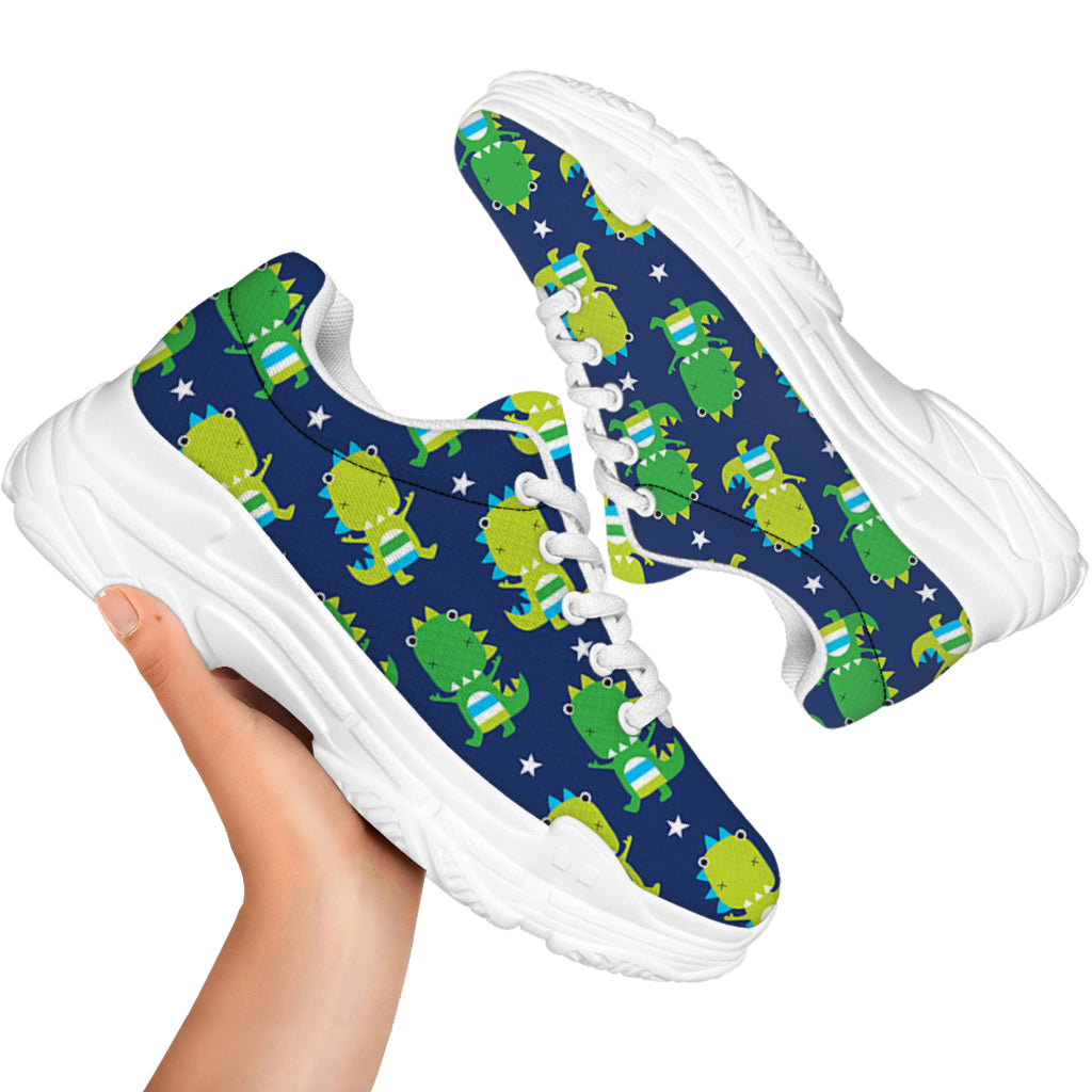 Cute Dino T-Rex Pattern Print White Chunky Shoes