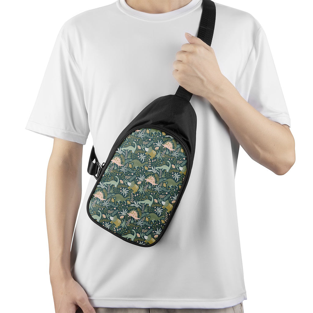 Cute Dino Tropical Leaves Pattern Print Chest Bag