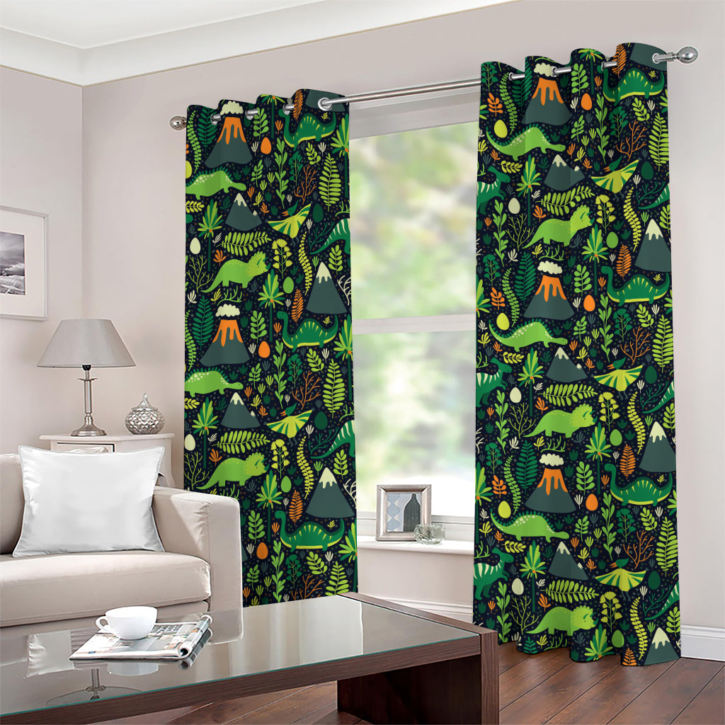 Cute Dinosaur And Floral Pattern Print Grommet Curtains