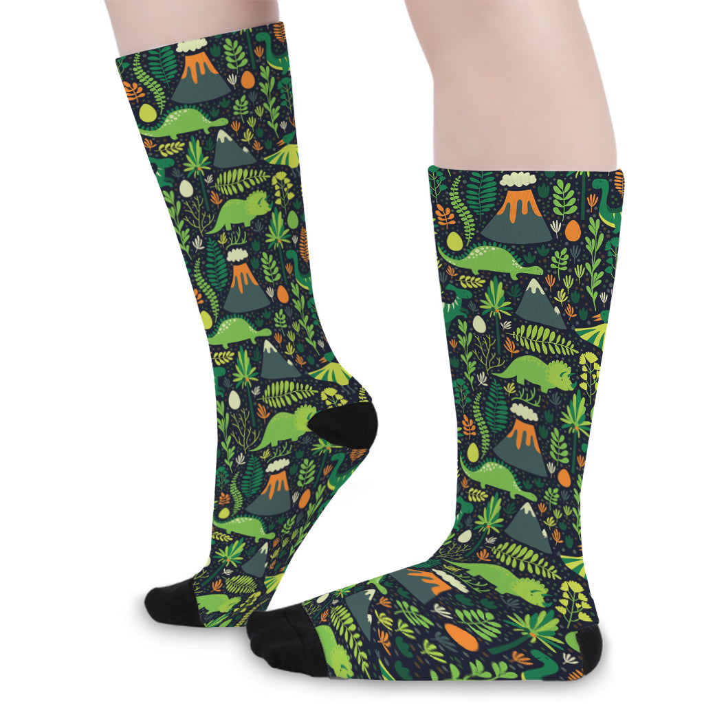 Cute Dinosaur And Floral Pattern Print Long Socks