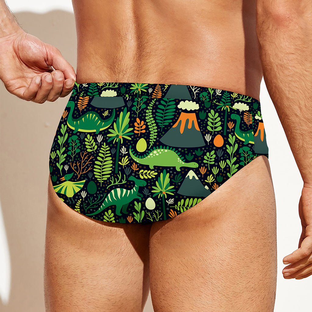 Cute Dinosaur And Floral Pattern Print Men's Swim Briefs