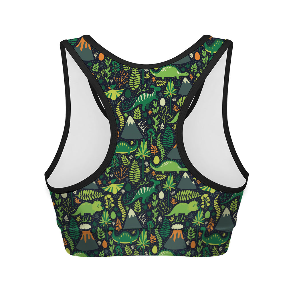 Cute Dinosaur And Floral Pattern Print Women's Sports Bra