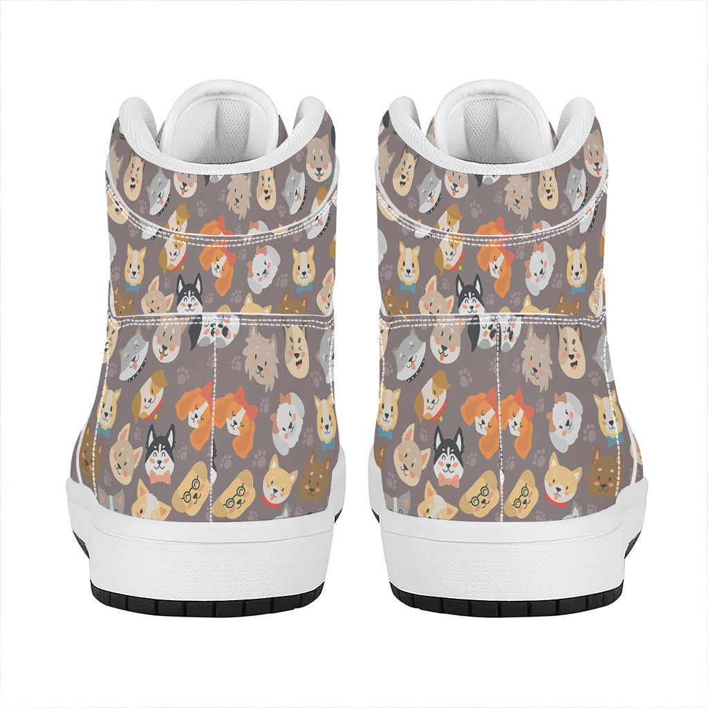 Cute Dog Emoji Pattern Print High Top Leather Sneakers