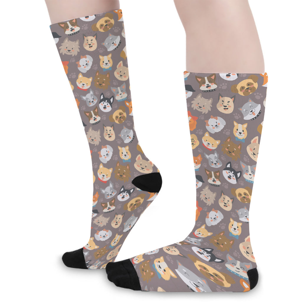 Cute Dog Emoji Pattern Print Long Socks