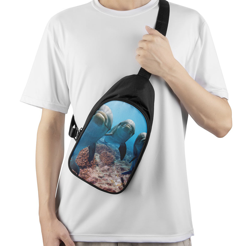 Cute Dolphins In The Ocean Print Chest Bag