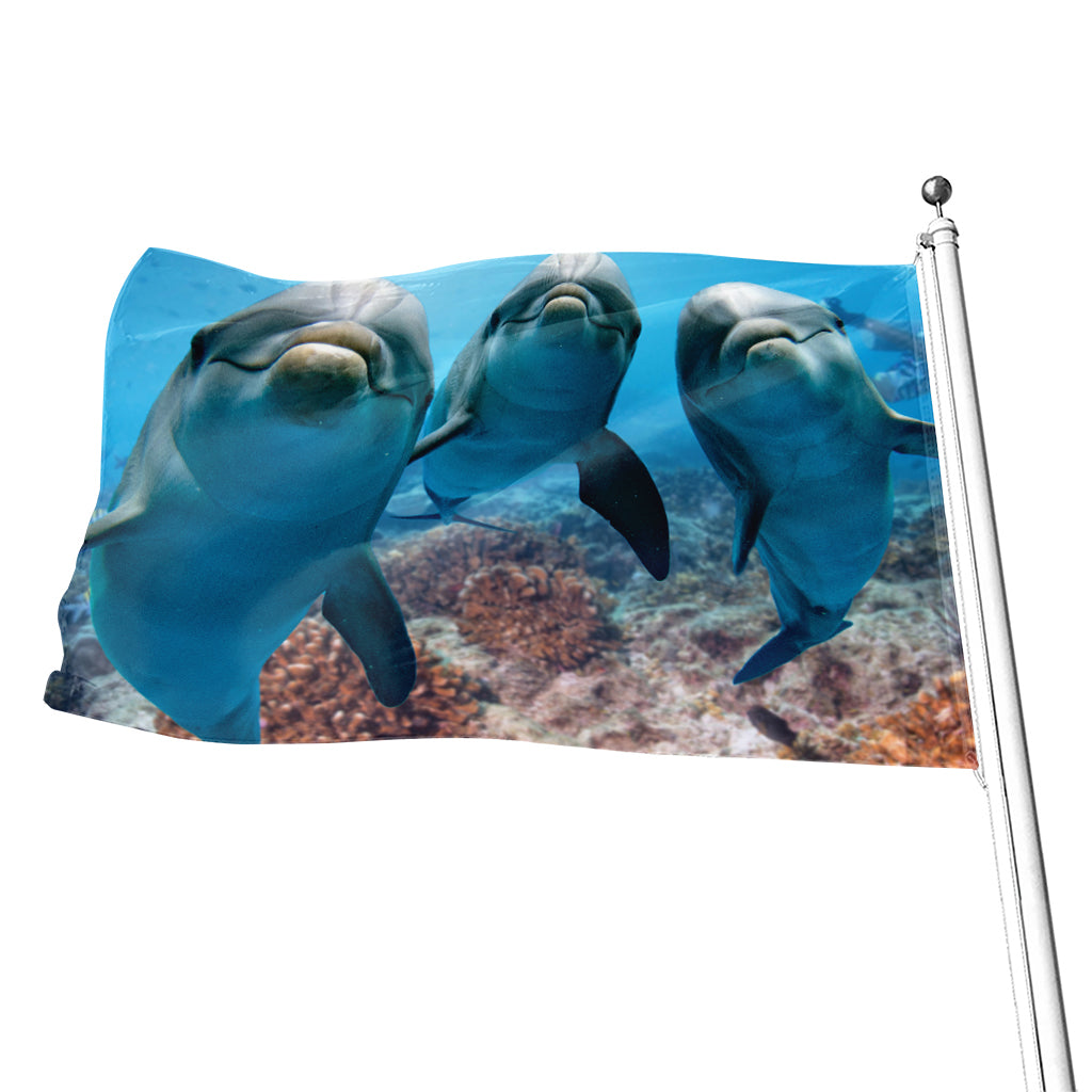 Cute Dolphins In The Ocean Print Flag