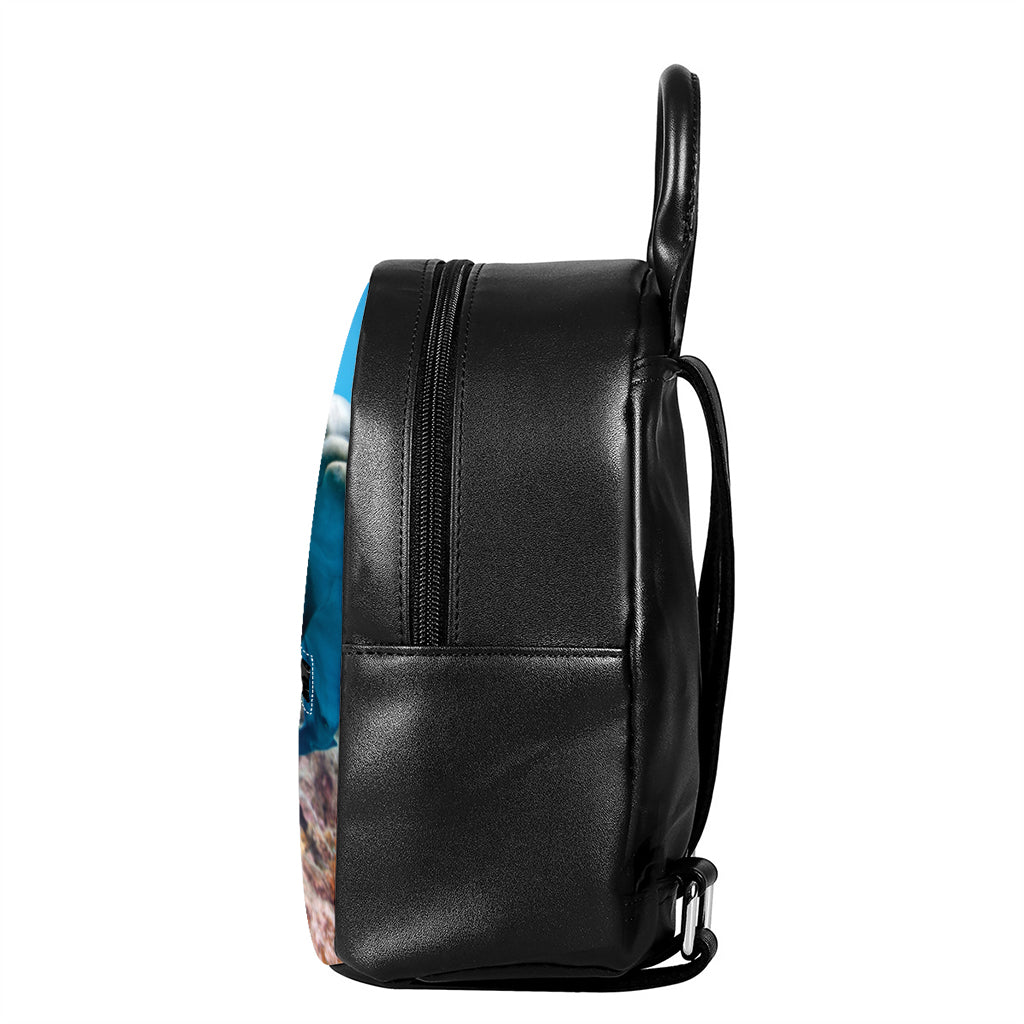 Cute Dolphins In The Ocean Print Leather Backpack