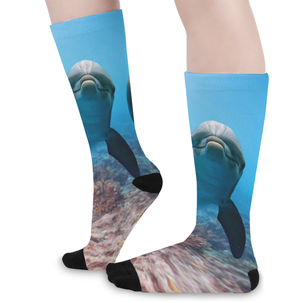 Cute Dolphins In The Ocean Print Long Socks