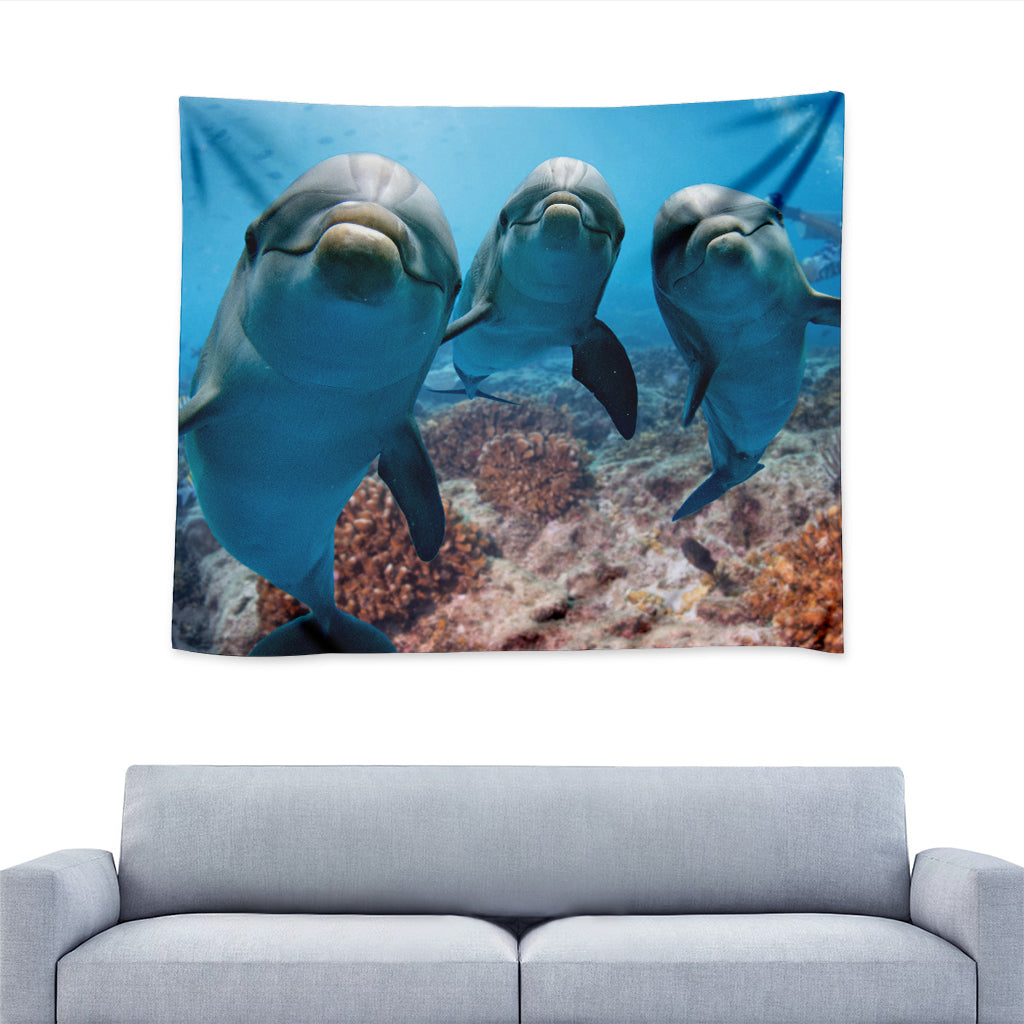 Cute Dolphins In The Ocean Print Tapestry