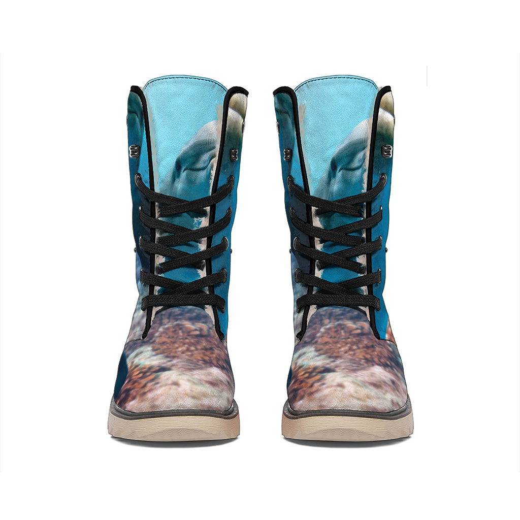 Cute Dolphins In The Ocean Print Winter Boots