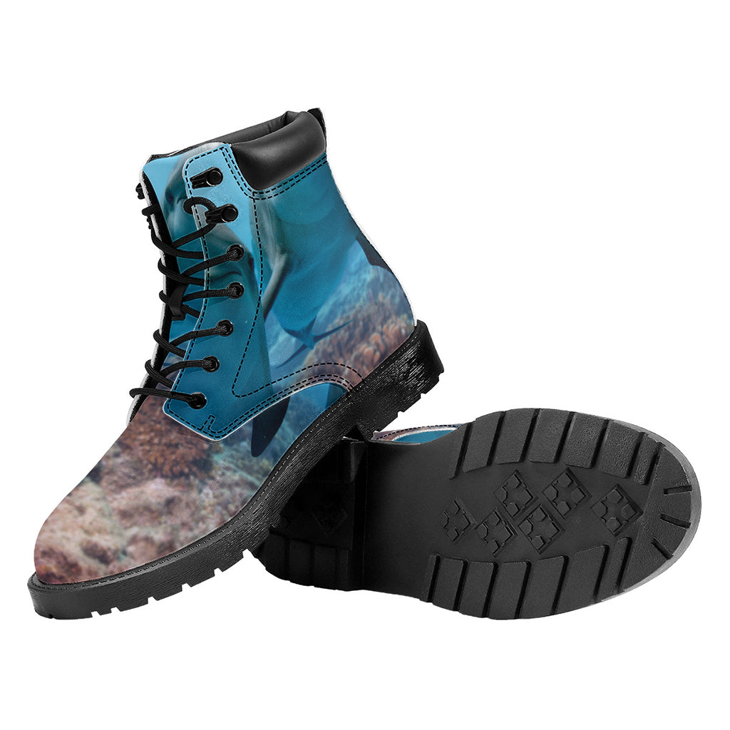 Cute Dolphins In The Ocean Print Work Boots