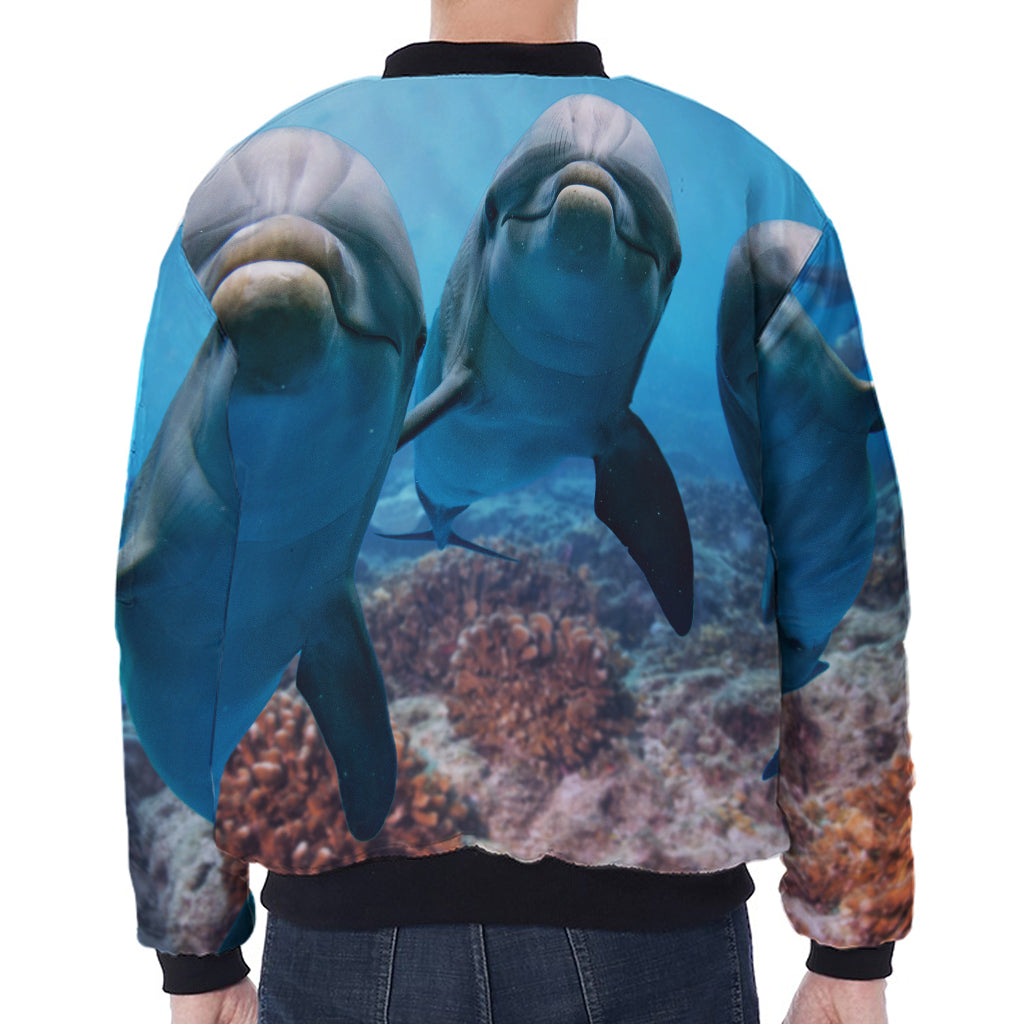 Cute Dolphins In The Ocean Print Zip Sleeve Bomber Jacket