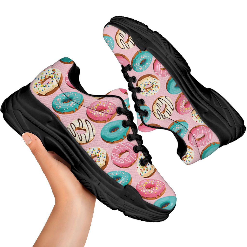 Cute Donut Pattern Print Black Chunky Shoes