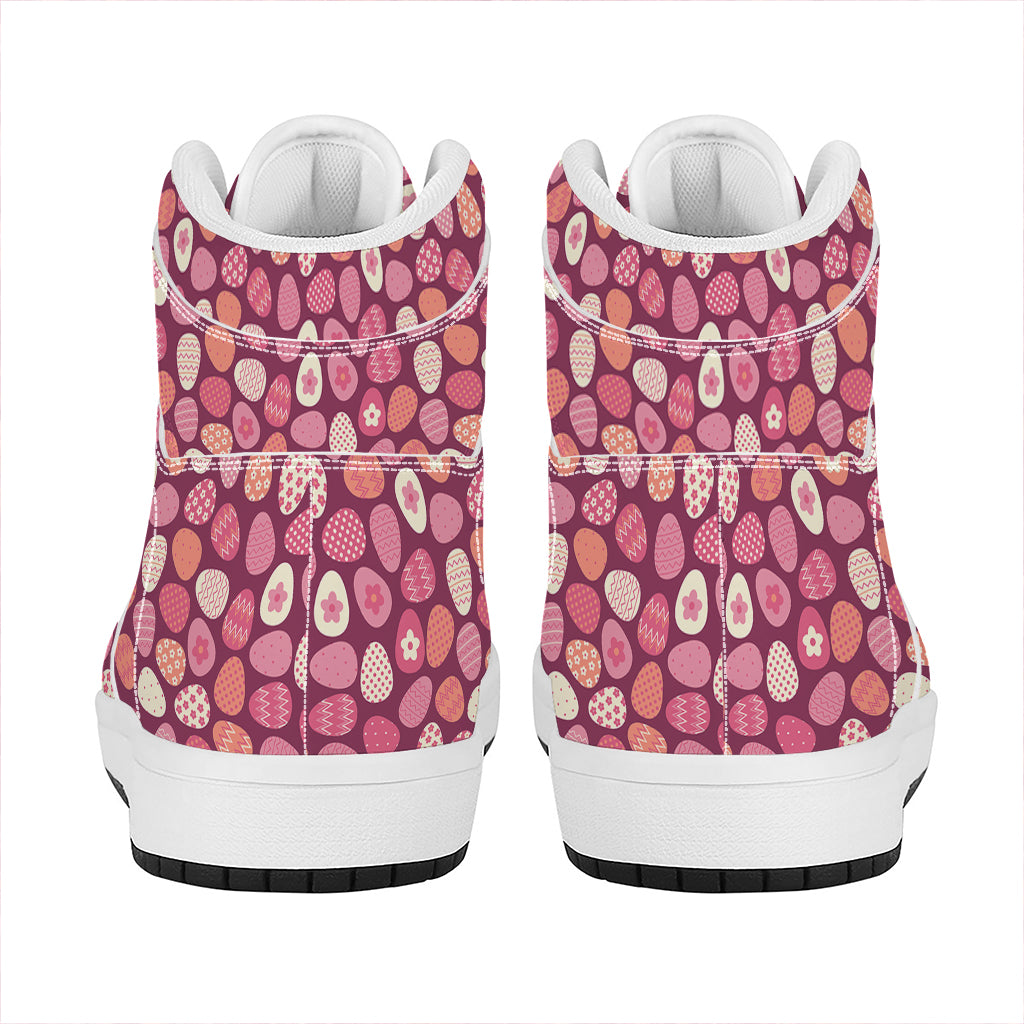 Cute Easter Eggs Pattern Print High Top Leather Sneakers