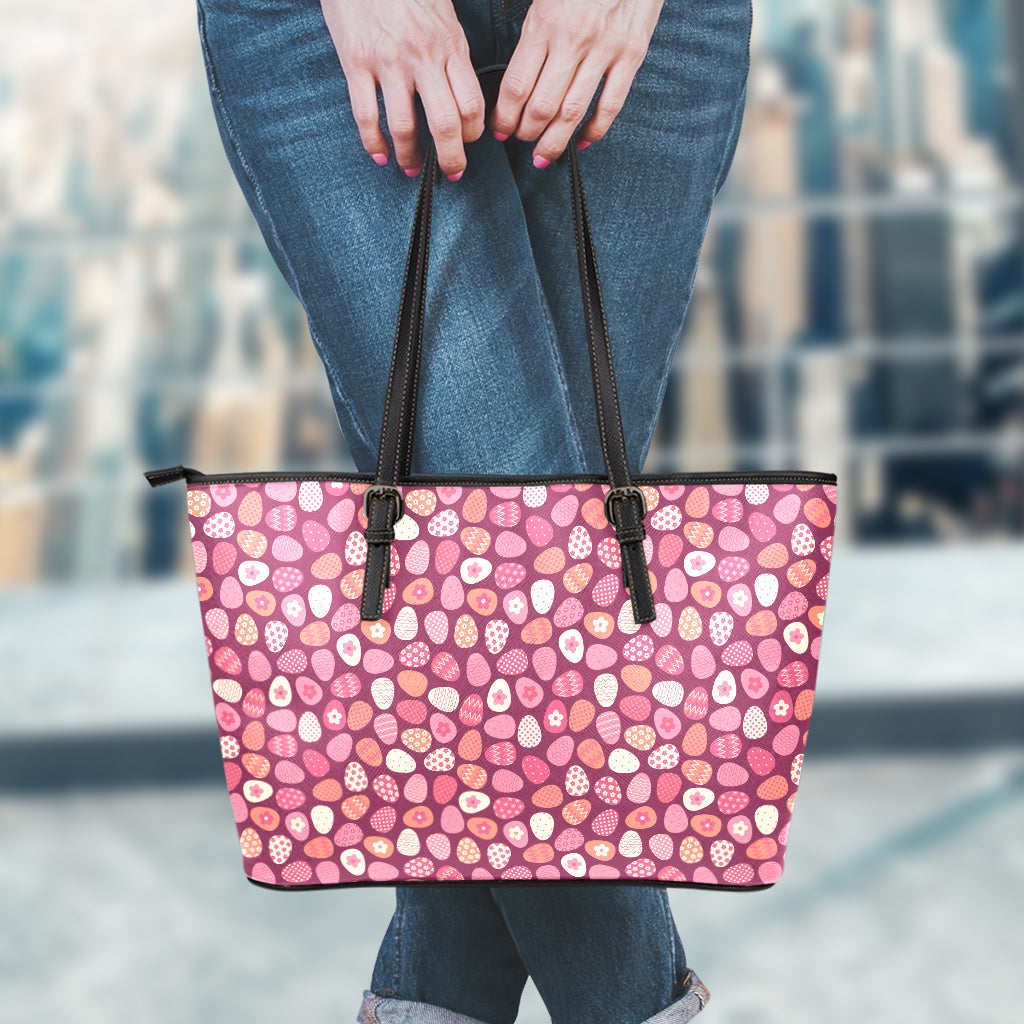 Cute Easter Eggs Pattern Print Leather Tote Bag