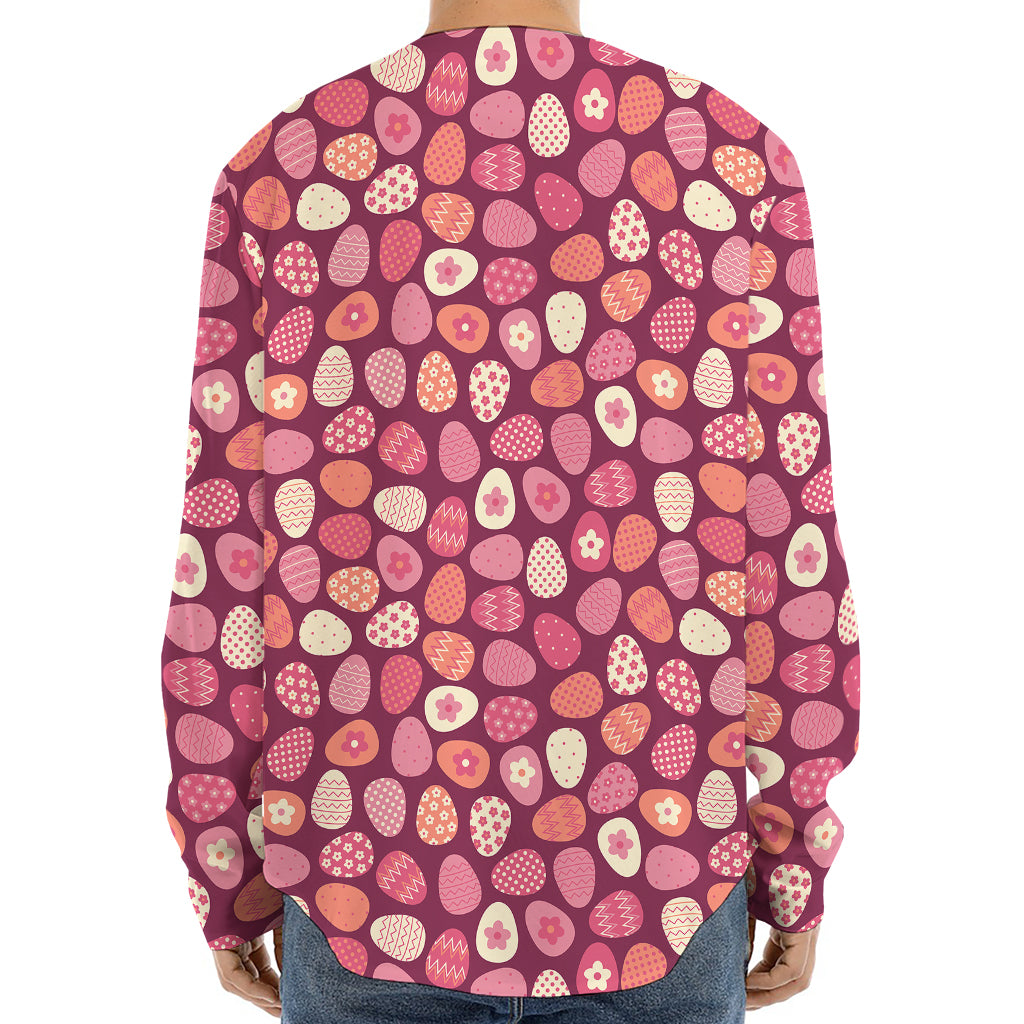 Cute Easter Eggs Pattern Print Long Sleeve Baseball Jersey