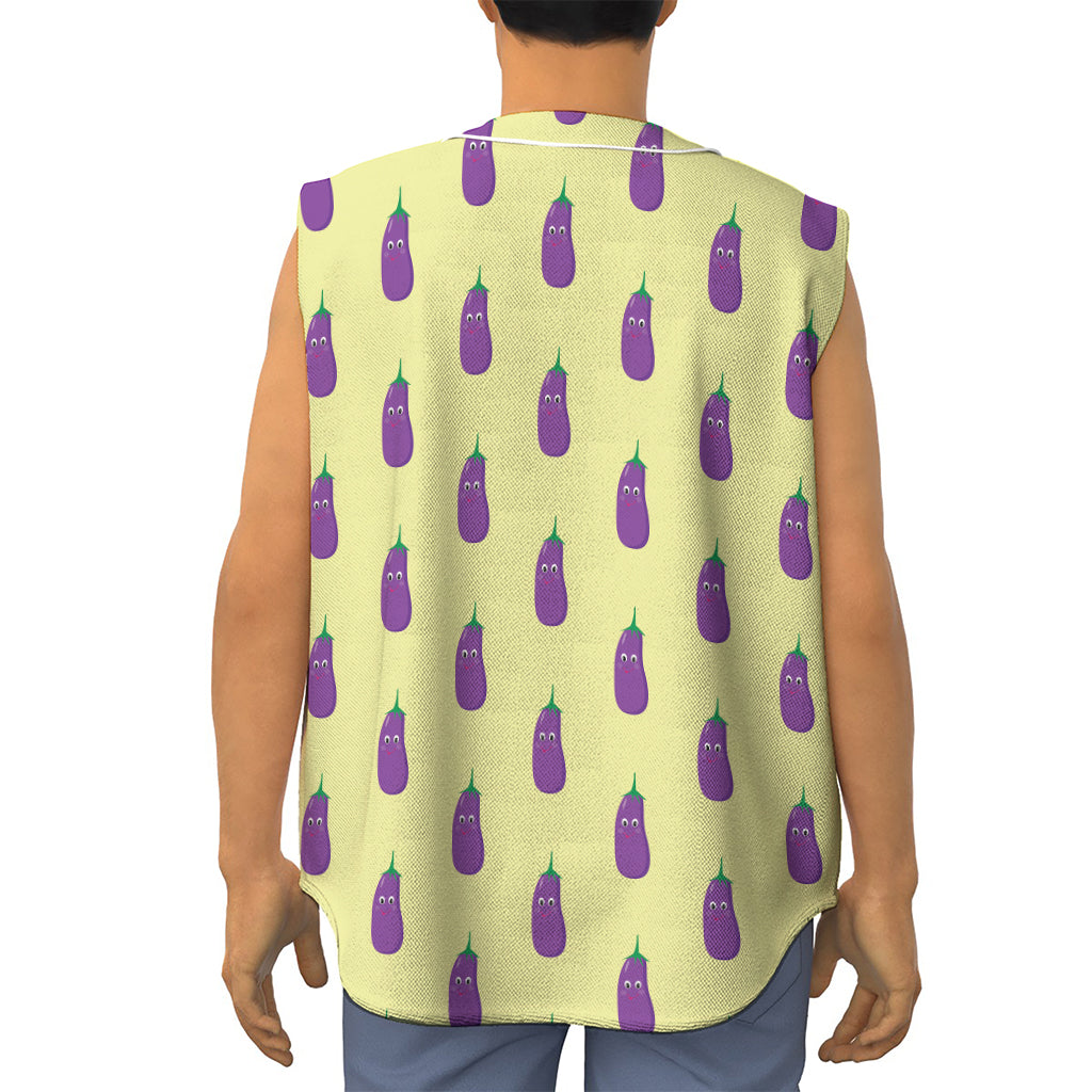 Cute Eggplant Pattern Print Sleeveless Baseball Jersey