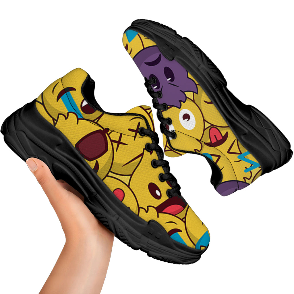 Cute Emoji Pattern Print Black Chunky Shoes