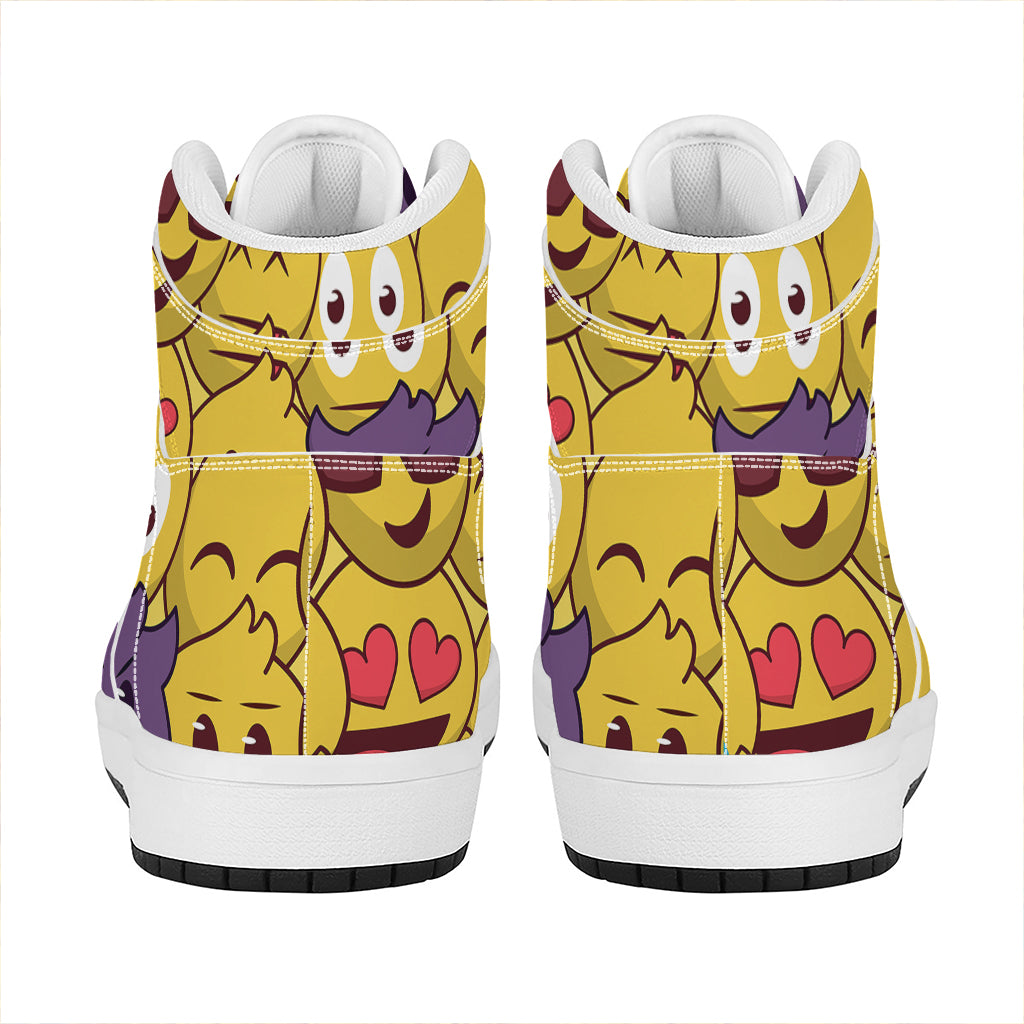 Cute Emoji Pattern Print High Top Leather Sneakers