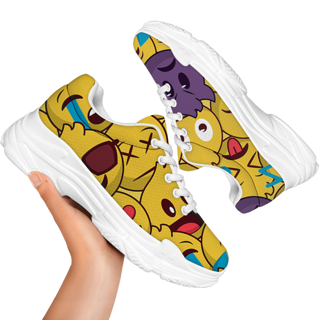 Cute Emoji Pattern Print White Chunky Shoes